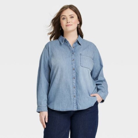 NWOT- XXL- Long Sleeve Relaxed Fit Jean button Down - Picture 3 of 4